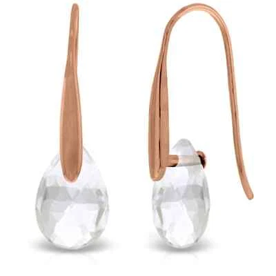 Pendientes de gancho de pez de oro rosa de 14 quilates de 6,0 quilates con topacio blanco briolette colgante Foto 1 de 4