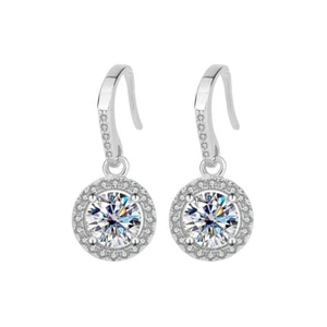 Certificated Round Moissanite Diamond 925 Sterling Silver Dangle Earring IE56 - Picture 1 of 7