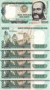 Perù 1000 suole De Oro 1981, UNC, LOTTO DI 5 pezzi, P-122 - Foto 1 di 4
