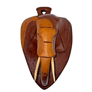 Vintage Besmo Hand Carved in Kenya Wood African Elephant Head Wall Hanging - Picture 1 of 14