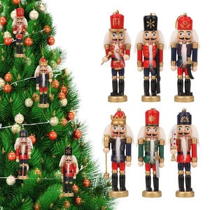 6 Wooden Christmas Nutcracker Hanging Ornaments Traditional Tree Decorations - Picture 1 of 11