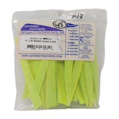 45 Count Gateway Archery Arrow Feathers 5" Left Wing: Shield Lemon Lime Green - Image 1 of 2
