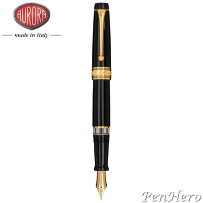 Pluma Estilográfica Aurora Optima Resina Negra Chapada en Oro Plumín Fino Foto 1 de 4