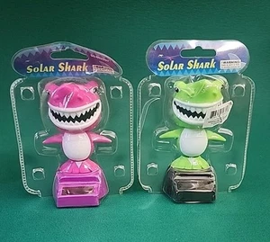 Solar Powered Dancing Toy Pink Shark + Green Shark Bobblehead Swaying Body, New - Picture 1 of 4