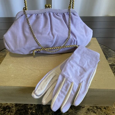 Bolso Monedero Vintage Lavanda Púrpura Cadena y Guantes Formales de Noche Vestido de Vacaciones Foto 1 de 4