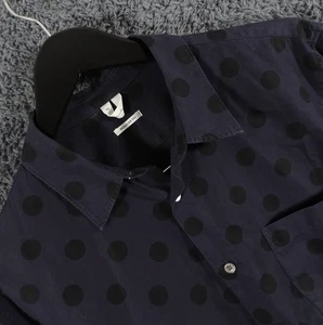 Arket Shirt Mens Medium Blue Black Polka Dot Spots Long Sleeve Button Up Smart - Picture 1 of 9