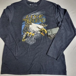 Harley-Davidson Mens XL Navy Live The Legend Eagle Graphic Long Sleeve T-Shirt - Picture 1 of 9