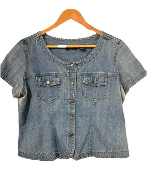 Liz Claiborne Crazy Horse Vintage Denim Manga Corta 100% Algodón Abotonado Grande Foto 1 de 4
