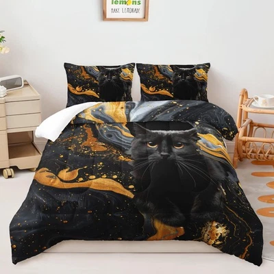 Lindo Juego de Edredón para Gato, Colcha Ropa de Cama para Gato Mármol Dorado Negro para y Adulto... Foto 1 de 4