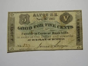 $.05 1862 Alton New Hampshire NH Obsolete Currency Bank Note Bill J. Jones! - Picture 1 of 2