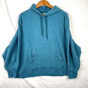 Athleta Balance Waffle Hoodie Womens 2X Blue Kangaroo Pouch Pullover - Picture 1 of 13