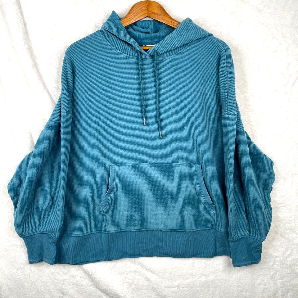 Athleta Balance Waffle Hoodie Womens 2X  Blue Kangaroo Pouch Pullover - Image 1 of 4