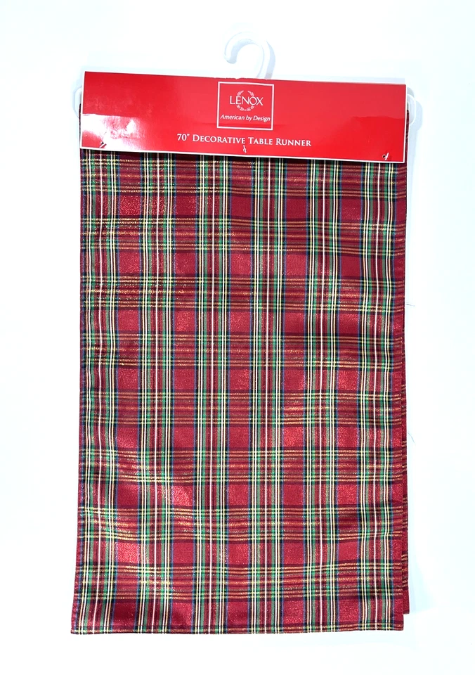 Lenox Table Runner 14"X70"  Christmas Holidays Red Green 100% Cotton New - Image 1 of 2