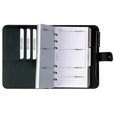 bind Terminplaner Standard A6 Lederimitat schwarz Druckknopf Einlagen Register - Bild 1 von 3