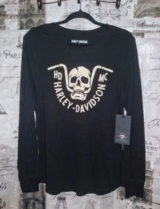 HARLEY DAVIDSON Ladies Sz.Lg BLK Skull Handle Bars Long Sleeve T-Shirt NWT! ❤️ - Picture 1 of 15