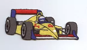Iron On Embroidered Applique Patch Racecar Yellow Red Race Formula Car Racing - Picture 1 of 1