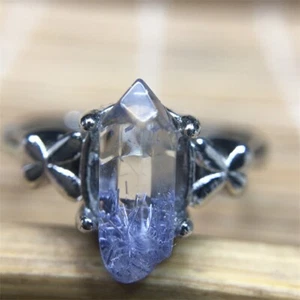 100%Natural Blue Rare Dumortierite Quartz Rutilated Adjustable Ring - Picture 1 of 4