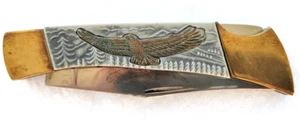 FOLDING POCKET KNIFE EAGLE ON BLADE & HANDLE STAINLESS STEEL BRASS RDJ416 FREESH - Picture 1 of 6