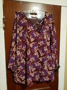 Camisa forrada de poliéster floral púrpura 2X East Adeline para mujer nueva con etiquetas - Imagen 1 de 6