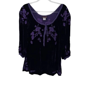 XCVI Velvet Whimsigoth Fairy Top Large Purple Silk Rayon Embroidered Hippie Boho - Picture 1 of 9