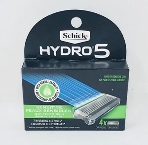 Schick Hydro 5 Blade Sensitive Skin Razor Refill 4 Cartridges Herbal Extracts - Picture 1 of 3