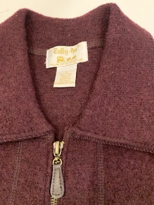 VINTAGE Tally-Ho 100% Wool Women’s Zip Up Sweater Wine Color Size L Excellent  - Image 1 of 4