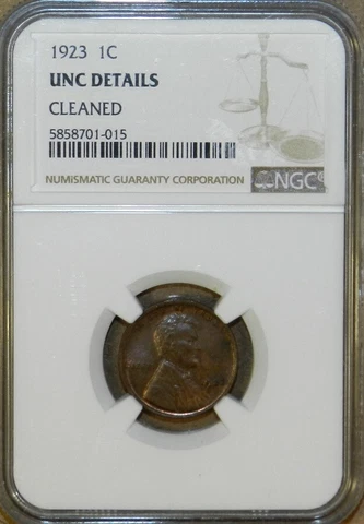 1923 P Lincoln Cent MS NGC Unc Details cleaned Wheat Penny [102] Cover