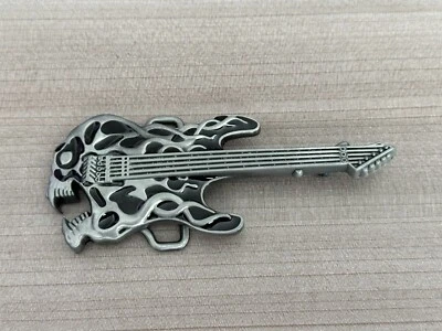 Flaming Guitar Skull Belt Buckle 4.625 in x 1.375 in - Image 1 of 2