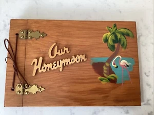 VINTAGE 1940S HANDPAINTED WOOD PHOTO ALBUM MIAMI BEACH BLANK PAGES HONEYMOON - Picture 1 of 4