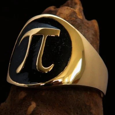 MENS BRASS TEACHER COSTUME RING MATHEMATICS SYMBOL GREEK LETTER PI BLACK SIZE 8 - Image 1 of 4
