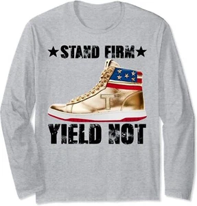Stand Firm Yield Not Donald Trump Sneakers Long Sleeve Small, Heather Grey  - Picture 1 of 2