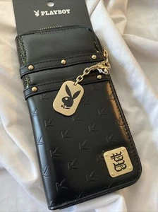 Embossed Playboy Bunny Checkbook Zip Wallet 10 card Slots Coin Purse & PB Charm - Picture 1 of 11