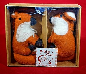 Rustic Plush Fox Holiday Christmas Tree Ornaments Set of Two By White Pine NIB - Picture 1 of 7