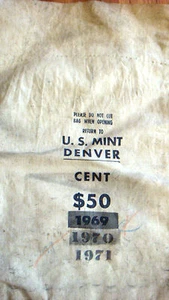 Vintage Retro 1969 1970 1971 Denver Mint $50 Cent Canvas Bank Money Bag 69 70 71 - Picture 1 of 6