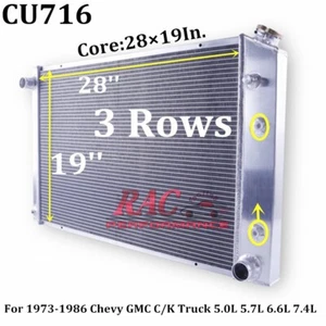 Radiador de aluminio de 3 filas para Chevy GMC C10 C20 K10 K20 350 400 454 305 1973-1986 - Imagen 1 de 8