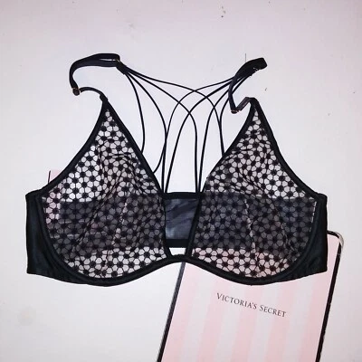 Sujetador Victoria Secret sin forro negro Starburst tiras transparente lujo con aros  Foto 1 de 4