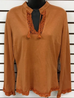NWT $172 MiguelinaBoho V-Neck Thalia Pumpkin Blouse, Made in USA, Size L - Image 1 of 4