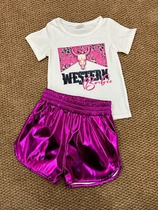 Cowgirl Baby Western Cow Top Shining Shorts 2 Pieces Outfit - Picture 1 of 14