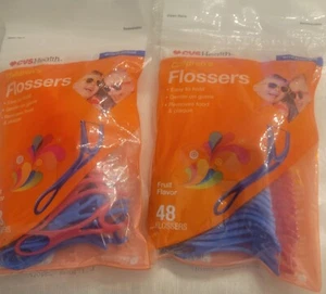 CVS 2X48PK=96PK Children's Dental Flossers with Fluoride Kids Fun Fruit Flavor - Picture 1 of 4