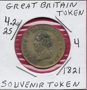 GREAT BRITAIN,TOKEN LAUREAT HEAD OF KING GEORGIUS IV FACING LEFT, Lettering: GEO - Picture 1 of 2