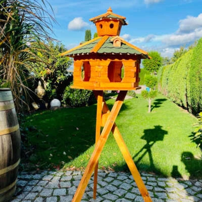 DARLUX Vogel Futter Haus XXL Futterstelle Sechseck Vogelhaus+ Ständer Braun/Grün - Bild 1 von 4