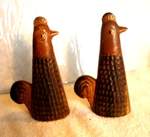 Holt Howard Rooster Chicken MCM Salt Pepper Shakers Brown Modernist Japan - Picture 1 of 7