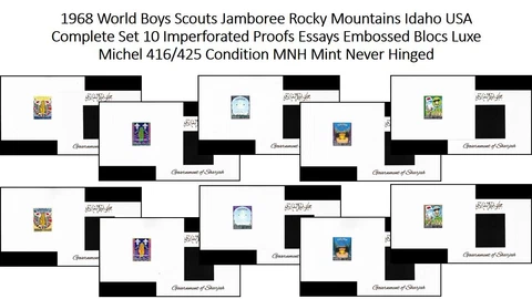 1968 World Scouts Rocky Mountains Idaho USA x10 Proofs Essays Imperf Blocs MNH Cover
