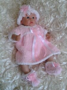 Hand knitted  baby dress outfit set /0 to 3 months or  Reborn doll 20" 22"