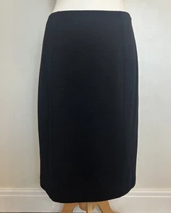 L K Bennett UK14 Black 100% Wool Midi Length Smart Straight Skirt Back Pleats - Picture 1 of 24