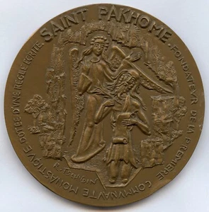 France Religion Saint Pakhom Bronze Art Medal by Tschudin 72mm 180gr !!! - Picture 1 of 2