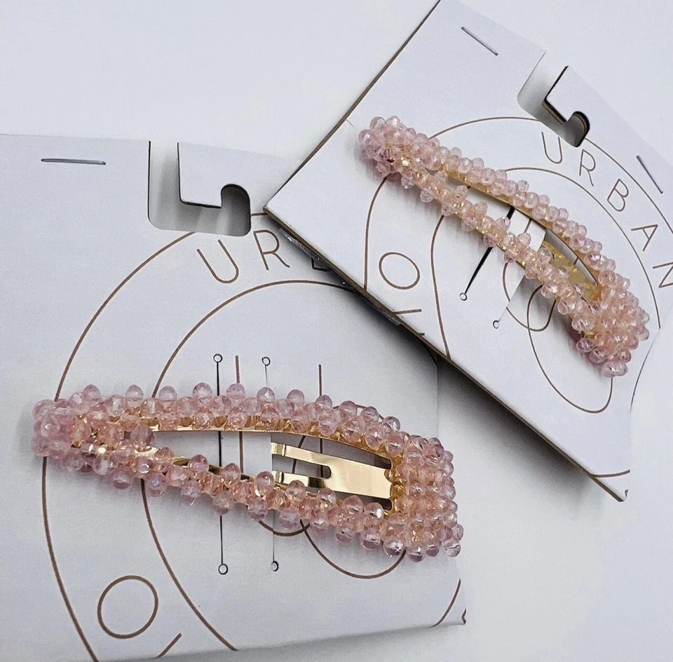 NUEVO CON ETIQUETAS Urban Outfitters Pastel Rosa Claro Cuentas Brillante Dorado Clip de Pelo Juego de Correas Foto 1 de 4