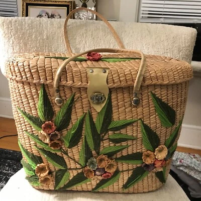 De Colección Hecho a Mano 3D Paja Grande Bolso Tejido Cartera Casa Núcleo Playa Foto 1 de 4