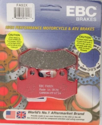 NEW EBC HIGH PERFORMANCE BRAKE PADS- FA92X - HONDA/TRX250R/XR600R/XL600R - Image 1 of 2