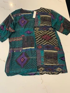 NEW Short Sleeve Abstract Print Blouse Size Large (no tag) Mostly Sheer - Picture 1 of 10